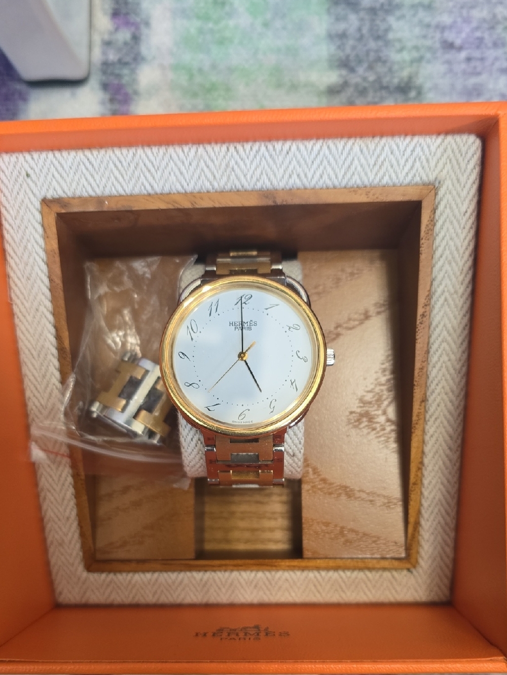 Hermès Men's Arceau Watch Stainless Steel With Gold Plating White Dial